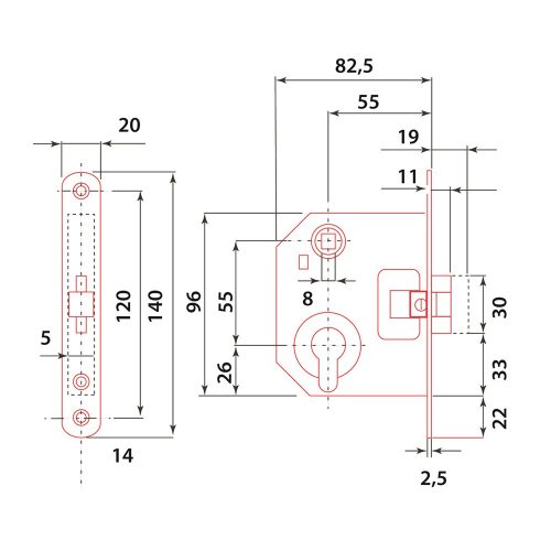 Ajtózár 55 mm-es cilinderes