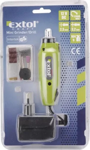 Mini köszörű és fúró+tartozékok, 12V, Extol Craft