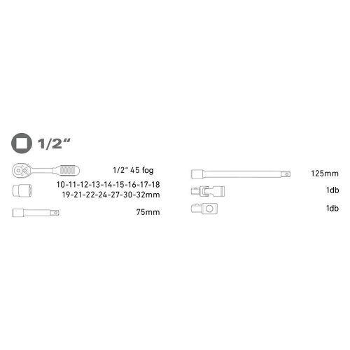 Dugókulcs készlet 21 db-os, 1/2" Extol Premium