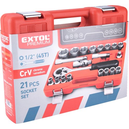 Dugókulcs készlet 21 db-os, 1/2" Extol Premium