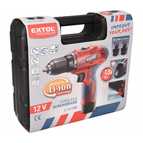 Fúrócsavarozó, akkus, 12 V, 1500 mAh, Extol Premium