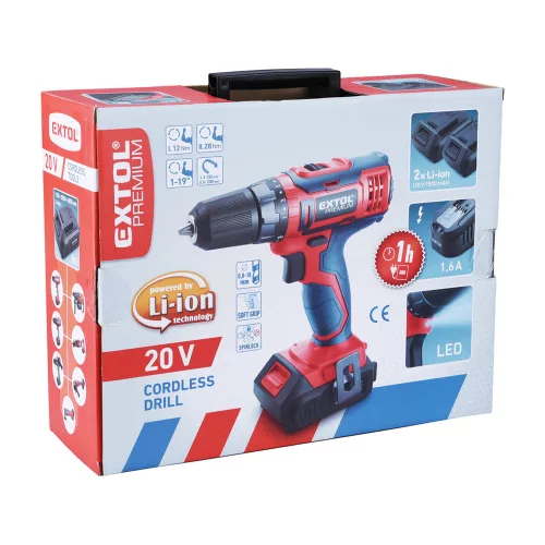 Fúrócsavarozó, akkus, 20 V, 1500 mAh, Extol Premium