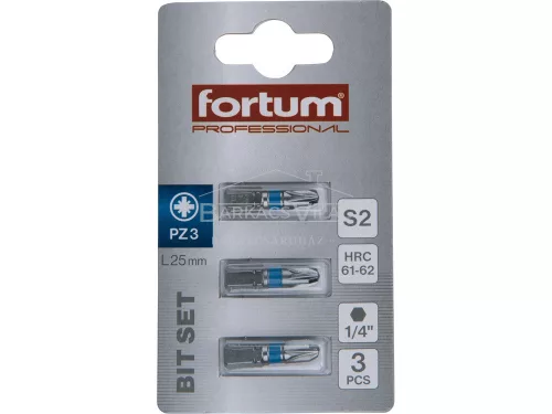 Behajtóhegy PZ 3*25 mm, 3 db, Fortum, S2 acél