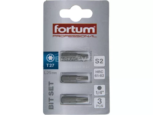 Behajtóhegy Torx 27*25 mm, 3 db, Fortum, S2 acél