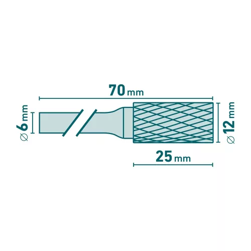 Turbómaró keményfém hengeres hegyes 12 x 25 mm