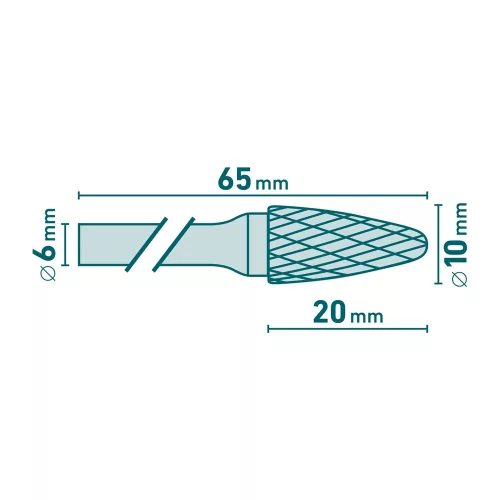 Turbómaró keményfém íves kerek orrú 10 x 20 mm