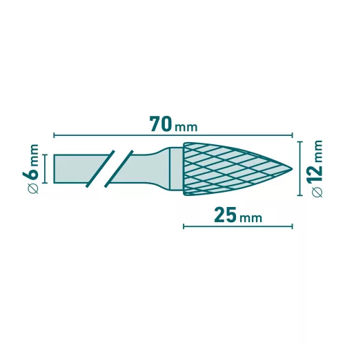 Turbómaró keményfém íves hegyes orrú 12 x 25 mm