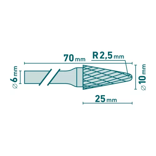 Turbómaró keményfém kúpos kerek orrú 10 x 25 mm