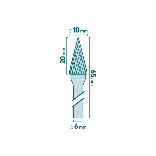 Turbómaró keményfém kúpos hegyes orrú 10 x 20 mm