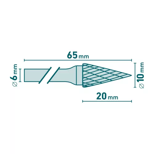 Turbómaró keményfém kúpos hegyes orrú 10 x 20 mm