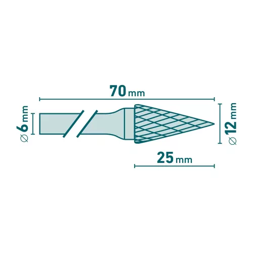 Turbómaró keményfém kúpos hegyes orrú 12 x 25 mm