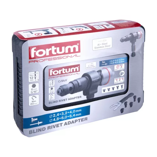 Adapter készlet fúrógéphez, popszegecsekhez FORTUM