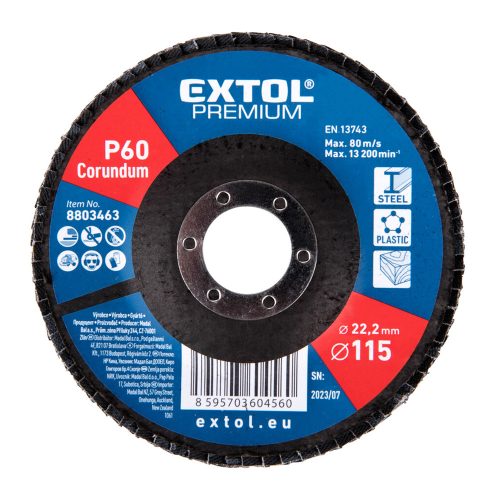 Lamellás csiszoló 115x22 mm P60 fém Extol Premium