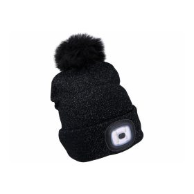   Sapka LED lámpával fekete, pomponnal, kötött, Extol Light