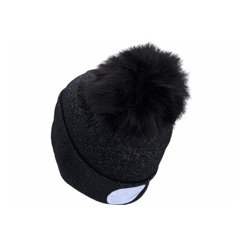 Sapka LED lámpával fekete, pomponnal, kötött, Extol Light