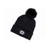 Sapka LED lámpával fekete, pomponnal, kötött, Extol Light