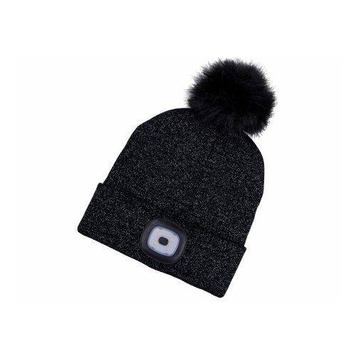 Sapka LED lámpával fekete, pomponnal, kötött, Extol Light