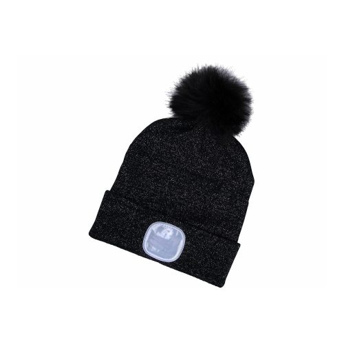 Sapka LED lámpával fekete, pomponnal, kötött, Extol Light