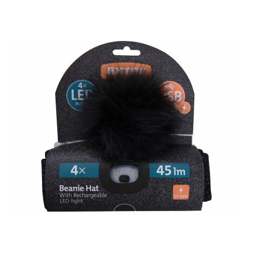 Sapka LED lámpával fekete, pomponnal, kötött, Extol Light