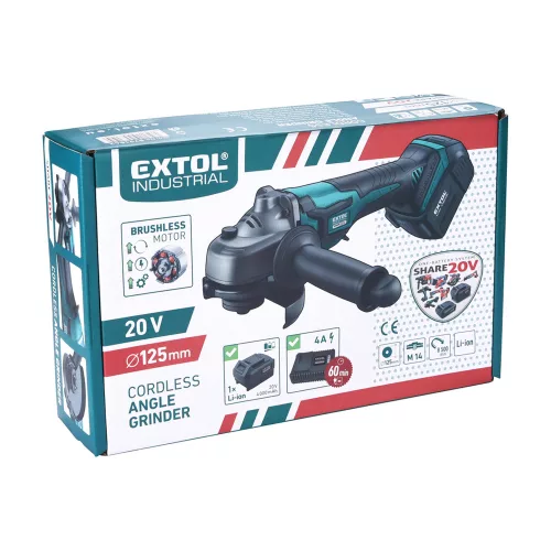 Akkus sarokcsiszoló 125mm SHARE20V, BRUSHLESS Extol Industrial