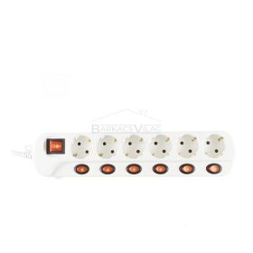 Elosztó, hálózati, 6-os, 1,5m, kapcsolós