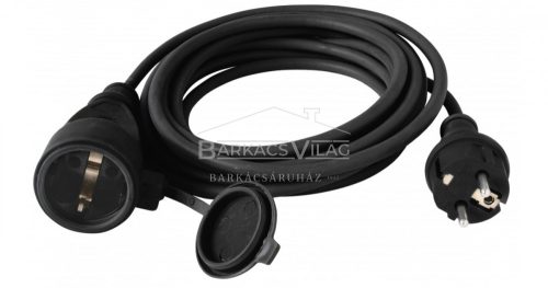 Hosszabbító, fekete, 10m, gumírozott