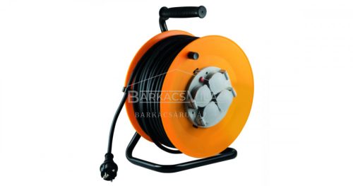 Kábeldob, fém talp, 4 földelt aljzat, 25 m gumikábellel