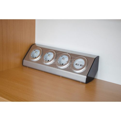 Elosztó, szerelhető konyhai, 3-as, USB aljzatokkal