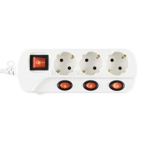 Elosztó, hálózati, 3-as, 1,5 m, kapcsolóval, fehér