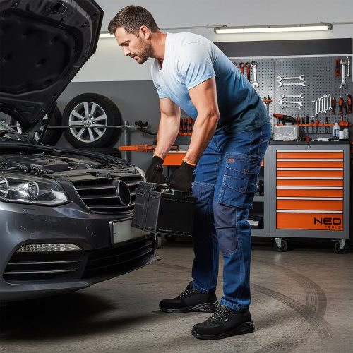 Munkavédelmi cipő, O1 SR, fekete textil-bőr, NEO AIR 42