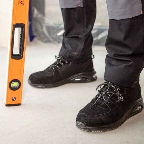 Munkavédelmi cipő, O1 SR, fekete textil-bőr, NEO AIR 44