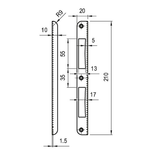 Zárólemez midi, hajlított, kerekített visszacsípett