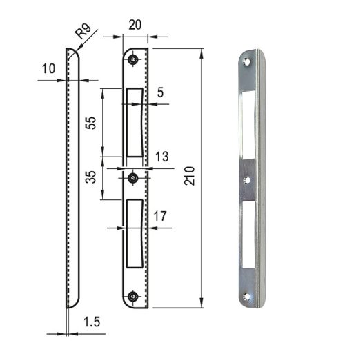 Zárólemez midi, hajlított, kerekített visszacsípett