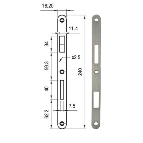 Zárólemez midi, kerekített, egyenes