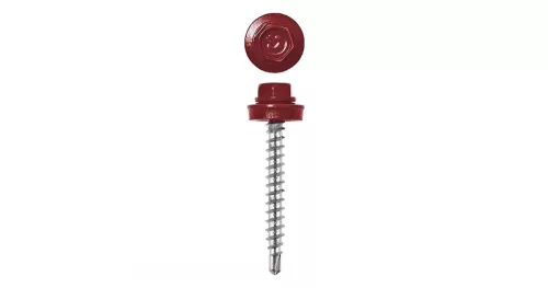 Lemezcsavar, 4,8 x 35 mm festett önfúró hatlapfejű RAL3011 (barnásvörös) famenetes