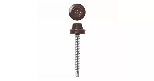 Lemezcsavar, 4,8 x 35 mm festett önfúró hatlapfejű RAL8017 (csokibarna) famenetes