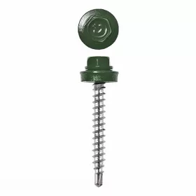   Lemezcsavar, 4,8 x 35 mm festett önfúró hatlapfejű RAL6020 (krómzöld) famenetes