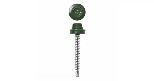 Lemezcsavar, 4,8 x 35 mm festett önfúró hatlapfejű RAL6020 (krómzöld) famenetes