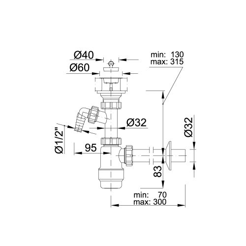 Mosdószifon, leeresztőszeleppel, mosógép csatlakozóval STY-533-1