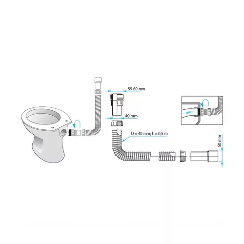TEXO flexibilis WC öblítő cső 1 m