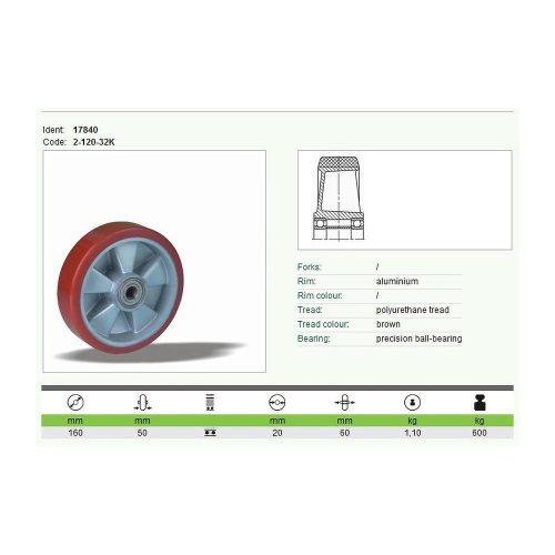 Kerék nagy teherbírásu alap alumínium PU 600 kg piros 17840