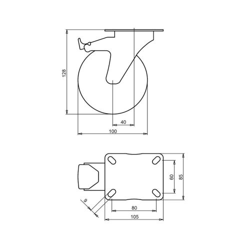 Kerék önbeálló talpas fém felnis fékezhető 100 30295