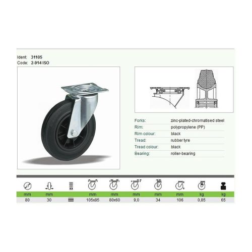 Kerék önbeálló talpas műanyag felnis 80 31105