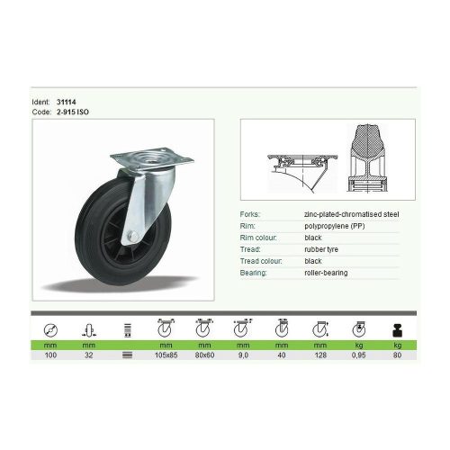 Kerék önbeálló talpas műanyag felnis 100 31114