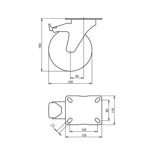 Kerék önbeálló talpas műanyag felnis fékezhető 150 31213 HELIO-hoz