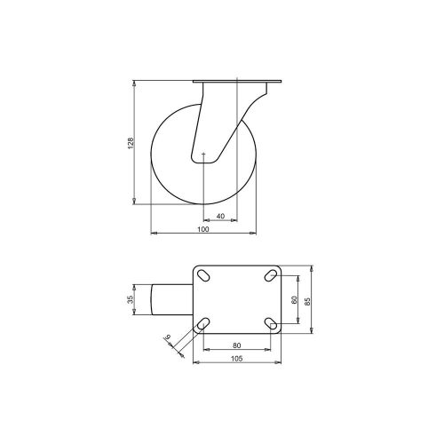 Kerék önbeálló PP tűgörgő 100 fehér 32393