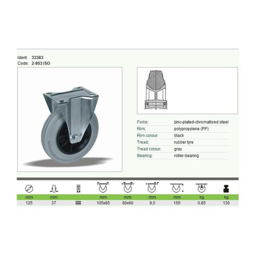 Kerék fix műanyag felnis125 szürke 33383