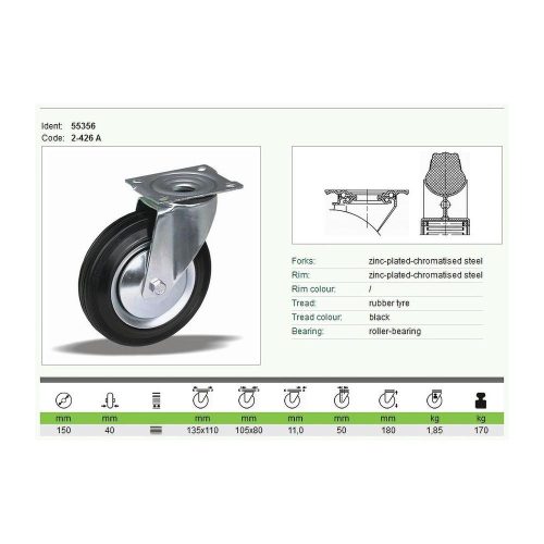 Kerék önbeálló talpas fém felnis 150 55356